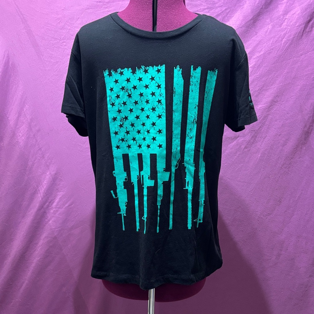 Grunt Style Black T-Shirt with Teal Graphic XXL